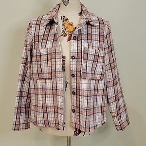 MELLODAY plaid waist length flannel jacket.  Pockets.  Size is Small.